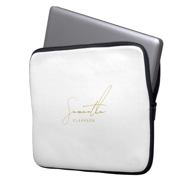 Professionele handgeschreven gouden scripttypograf laptop sleeve (Voorkant Links)