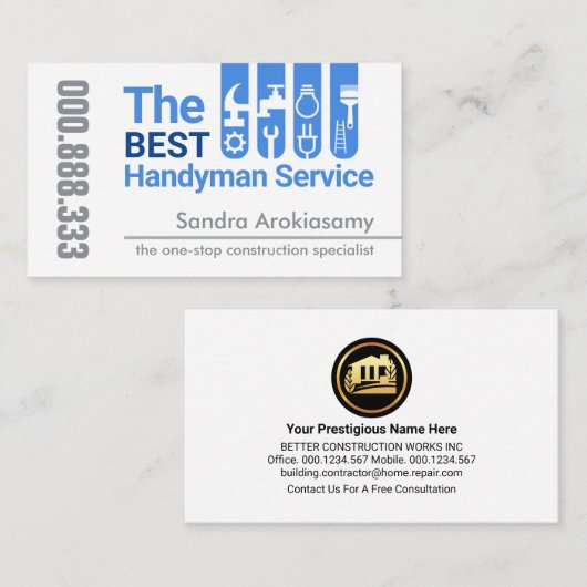 Professionele Handyman Tools Tab Building Visitekaartje (Voorkant / Achterkant)