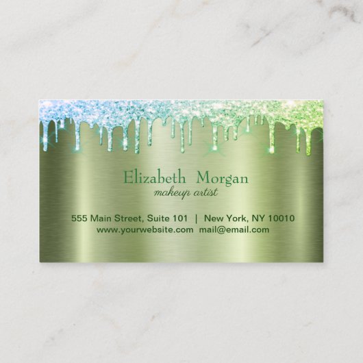 Professionele harten, glitter druppels groen metal klantenkaartje (Achterkant)