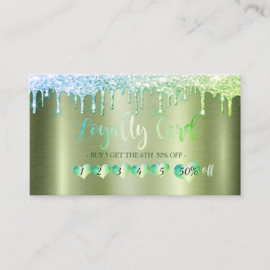 Professionele harten, glitter druppels groen metal klantenkaartje (Voorkant)