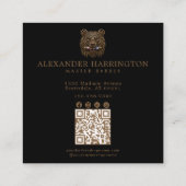 Professionele herenkapper bronzen beer QR-code Vierkante Visitekaartje (Achterkant)