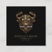 Professionele herenkapper bronzen buffel QR-code Vierkante Visitekaartje (Voorkant)