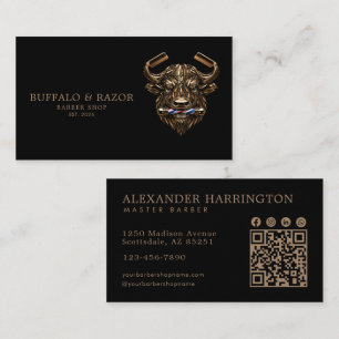 Professionele herenkapper bronzen buffel QR-code Visitekaartje