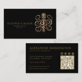 Professionele herenkapper bronzen octopus QR-code Visitekaartje