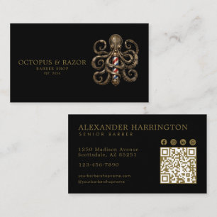 Professionele herenkapper bronzen octopus QR-code Visitekaartje