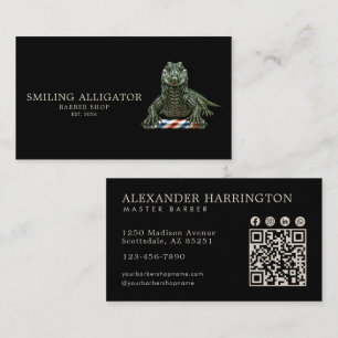 Professionele herenkapper Emerald Alligator Qr Cod Visitekaartje