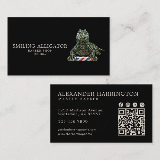 Professionele herenkapper Emerald Alligator Qr Cod Visitekaartje (Voorkant / Achterkant)