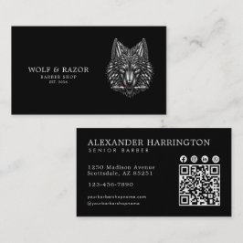 Professionele herenkapper zilveren wolf QR-code Visitekaartje