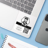Professionele herenkapper zwart&wit sticker (Laptop met iPhone)