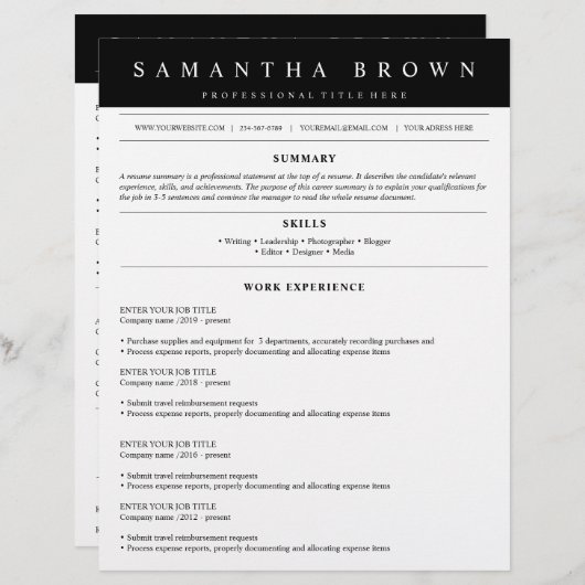 Professionele hervatting van de taaktoepassing (Voorkant / Achterkant)