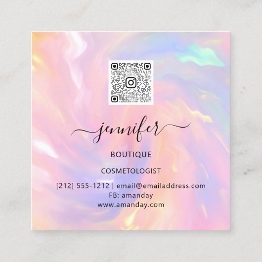 Professionele holografische Floral QR Code Logo Vierkante Visitekaartje (Achterkant)