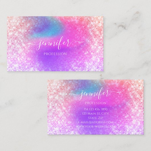 Professionele holographic Glitter Unicorn Visitekaartje (Voorkant / Achterkant)