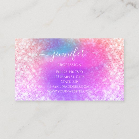 Professionele holographic Glitter Unicorn Visitekaartje (Achterkant)