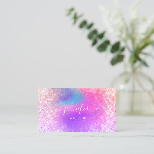Professionele holographic Glitter Unicorn Visitekaartje (Staand voorkant)