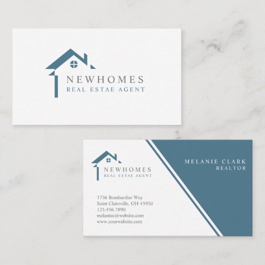 Professionele Home Vastgoedmakelaar Logo Blue Visitekaartje (Voorkant / Achterkant)