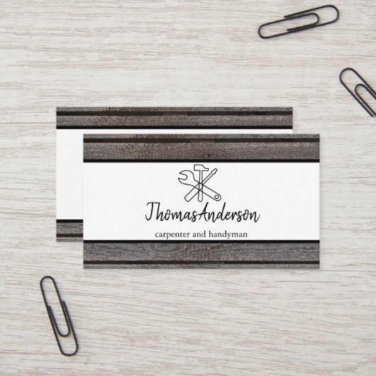 Professionele Houten Graan Rustieke Timmerwerk Visitekaartje (Voorkant / Achterkant in situ)