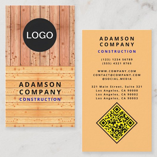 Professionele houtnerf look - Logo / QR-code Visitekaartje