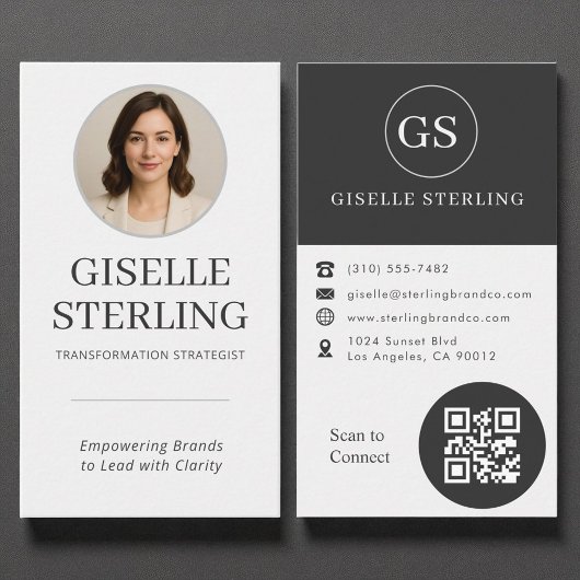 Professionele Houtskool Grijs Foto QR Code Modern Visitekaartje