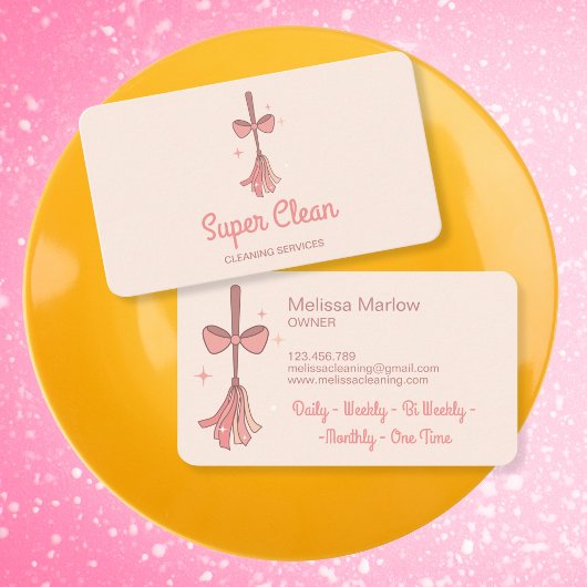 Professionele Huis Schoonmaak Logo Retro Broom Bow Visitekaartje