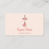 Professionele Huis Schoonmaak Logo Retro Broom Bow Visitekaartje (Voorkant)