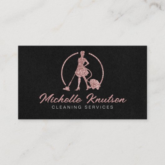 Professionele Huis Schoonmaak Service roze glitter Visitekaartje (Voorkant)
