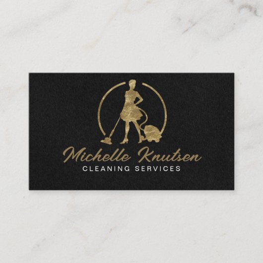 Professionele Huis Schoonmaak Service zwart Goud Visitekaartje (Voorkant)