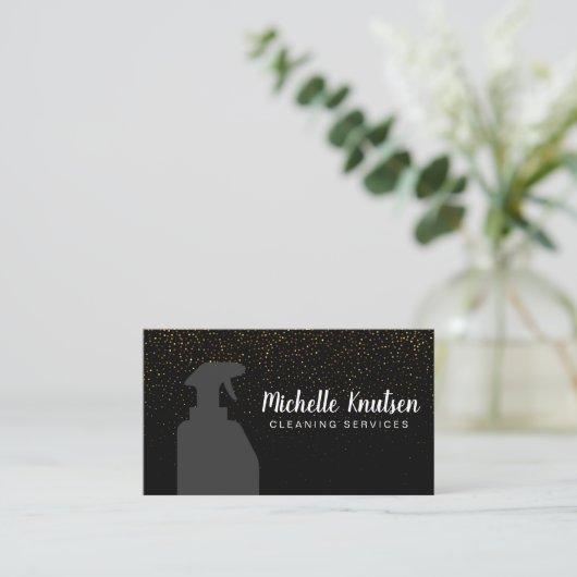 Professionele Huis Schoonmaak Service zwart Goud Visitekaartje (Staand voorkant)