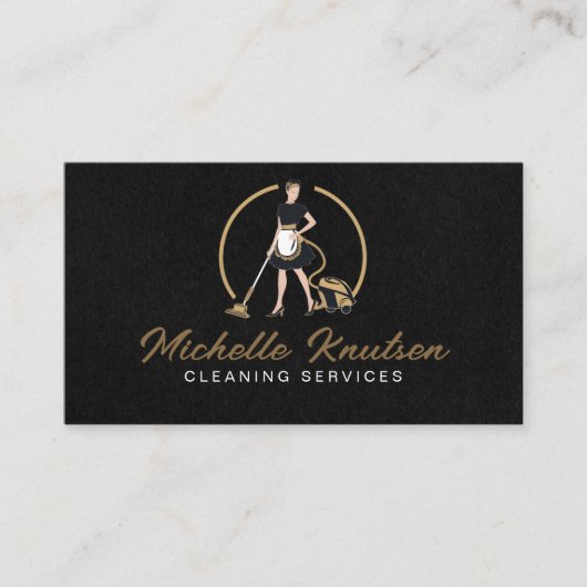 Professionele Huis Schoonmaak Service zwart Goud Visitekaartje (Voorkant)