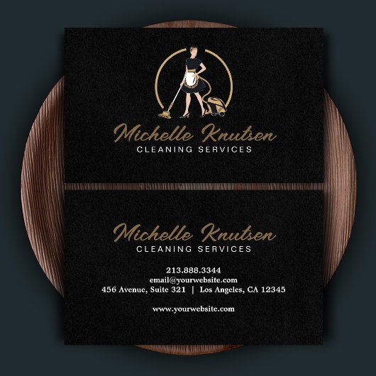 Professionele Huis Schoonmaak Service zwart Goud Visitekaartje