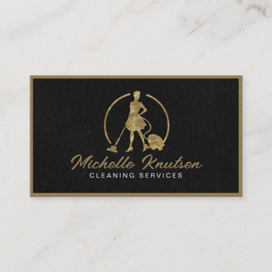 Professionele Huis Schoonmaak Service zwart Goud Visitekaartje (Voorkant)