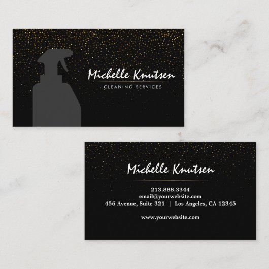 Professionele Huis Schoonmaak Service zwart Gouden Visitekaartje (Voorkant / Achterkant)