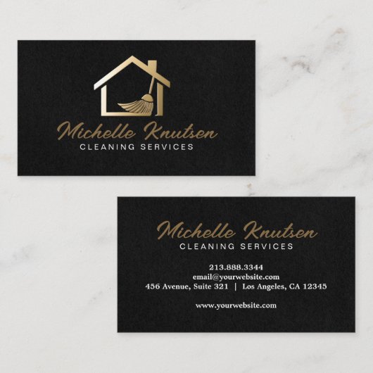 Professionele Huis Schoonmaak Service zwart Gouden Visitekaartje (Voorkant / Achterkant)