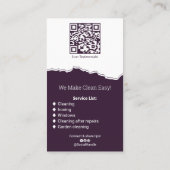 Professionele huis schoonmaken Paarse wit Visitekaartje (Achterkant)