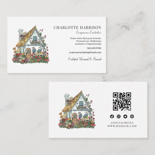 Professionele Huis Zorgverlener Services QR-code Visitekaartje (Voorkant / Achterkant)