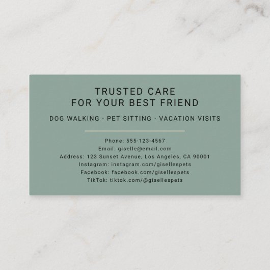 Professionele Huisdier Zitten en Hond Wandelen Min Visitekaartje (Achterkant)