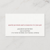 Professionele Huisdierenwinkel. Animals Visitekaartje (Achterkant)