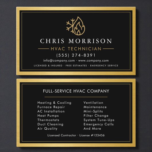 Professionele HVAC-technicus Goud Metaal Visitekaartje