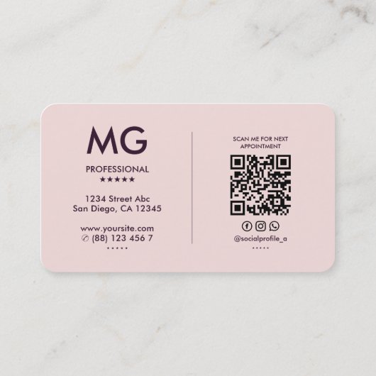 Professionele Initialen Modern esthetisch roze Visitekaartje (Achterkant)