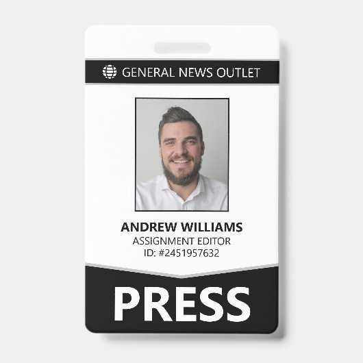 Professionele journalist Press Pass ID Badge (Voorzijde)