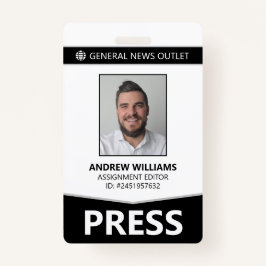 Professionele journalist Press Pass ID Badge
