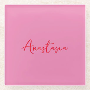 Professionele kalligrafie naam aangepaste roze glazen onderzetter