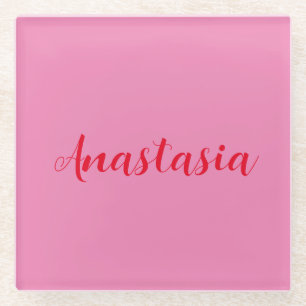 Professionele kalligrafie naam aangepaste roze glazen onderzetter