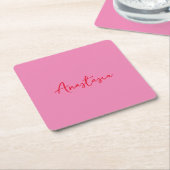 Professionele kalligrafie naam aangepaste roze kartonnen onderzetters (Schuin)