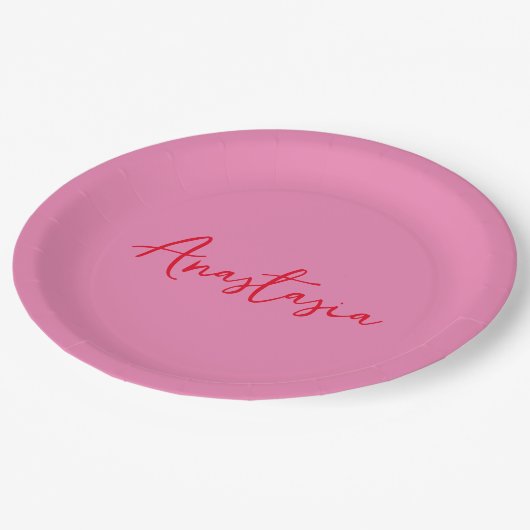 Professionele kalligrafie naam aangepaste roze papieren bordje (Gekanteld)