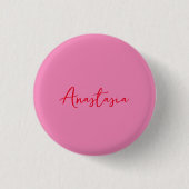 Professionele kalligrafie naam aangepaste roze ronde button 3,2 cm (Voorkant)