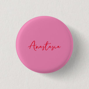 Professionele kalligrafie naam aangepaste roze ronde button 3,2 cm
