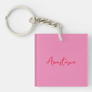 Professionele kalligrafie naam aangepaste roze sleutelhanger