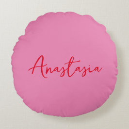 Professionele kalligrafie naam op maat roze blauw rond kussen