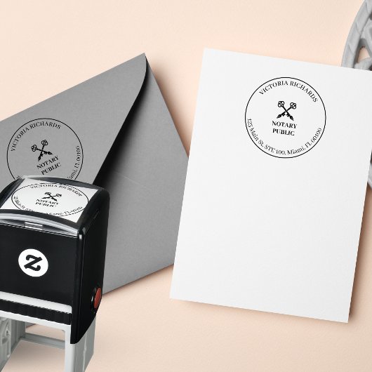 Professionele Kantoor Cross Key & Pen Logo Notaris Zelfinktende Stempel