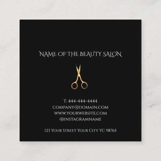 Professionele kapper Gouden Schaar & Zwart Vierkante Visitekaartje (Achterkant)
